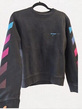 Off-White Black Crewneck Sweater with Gradient Chevron Sleeves